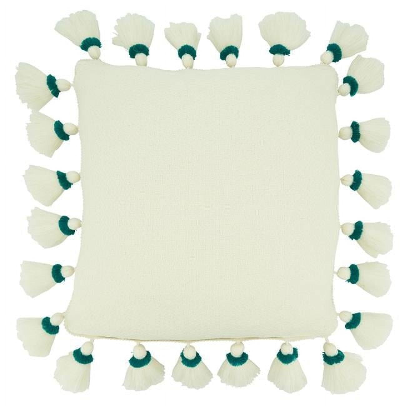 Ivory Cotton Tassel Design Square Throw Pillow
