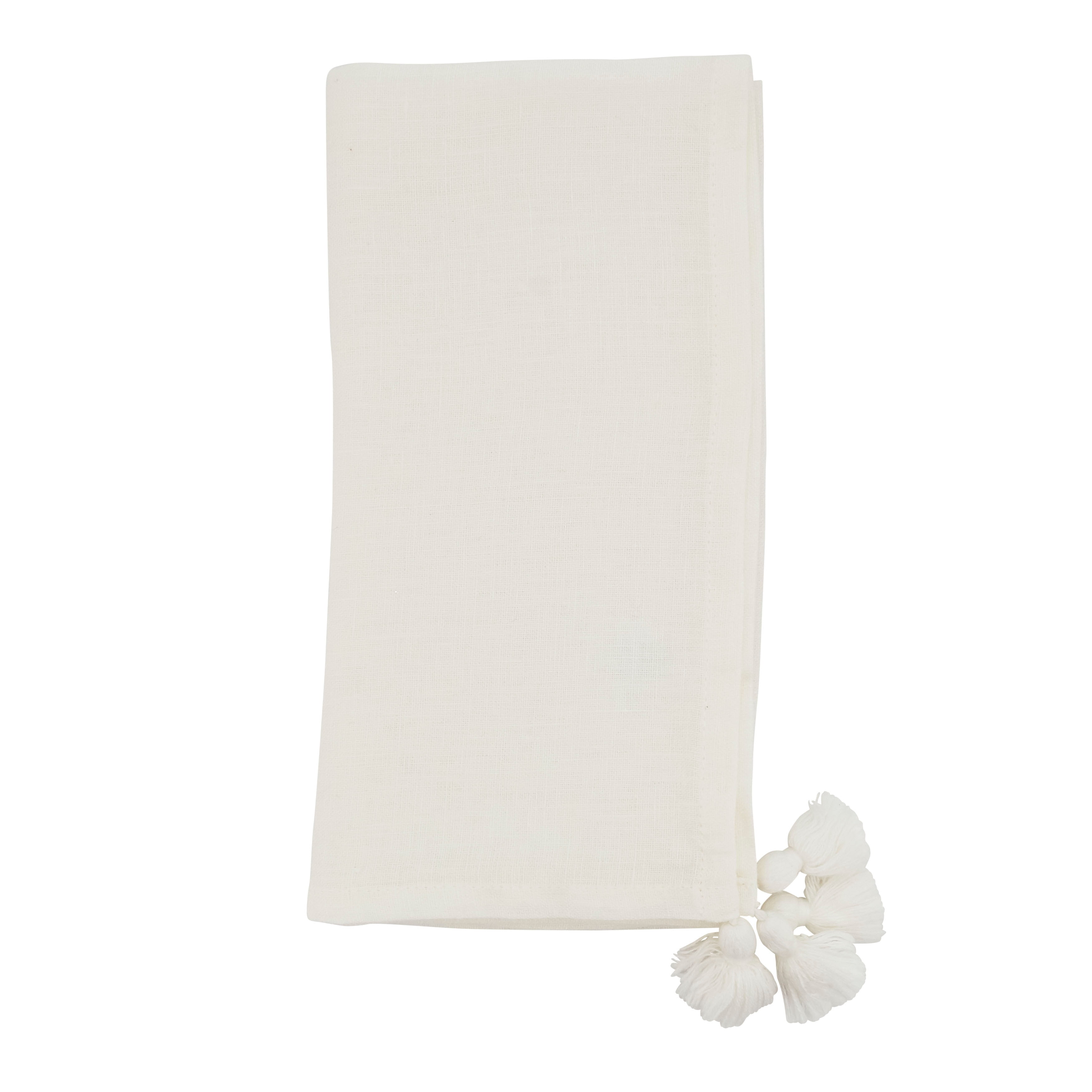Ivory Linen Tassel Corner Table Napkins Set of 4