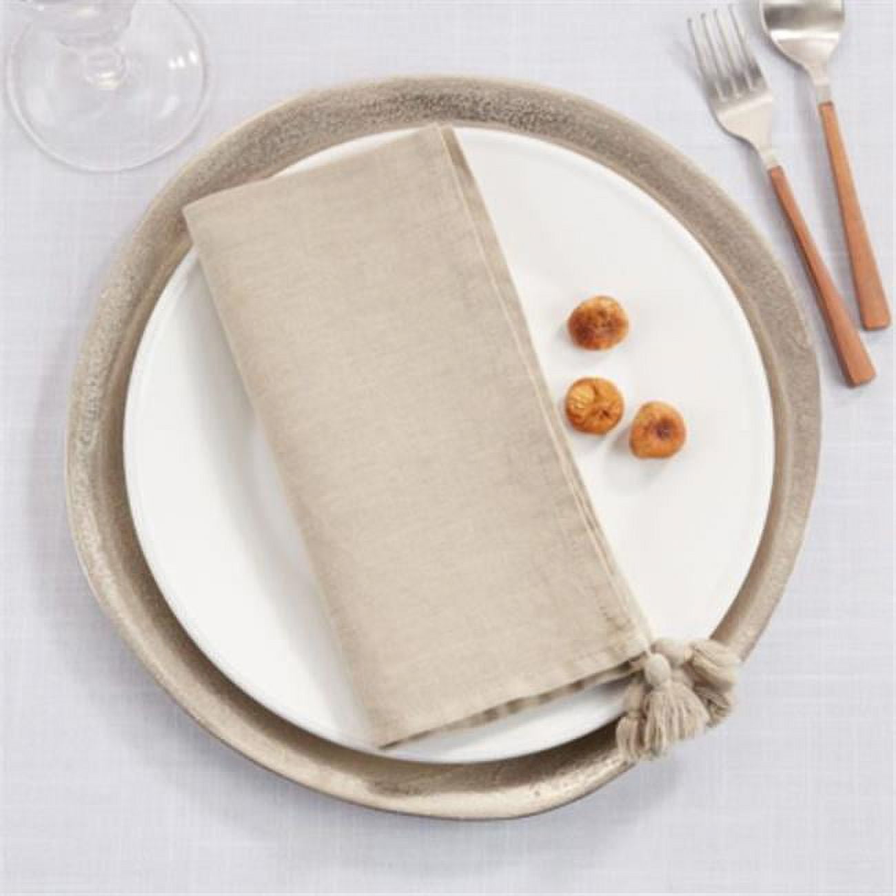 Natural Linen Napkin Set with Tasseled Corners, 4 Piece