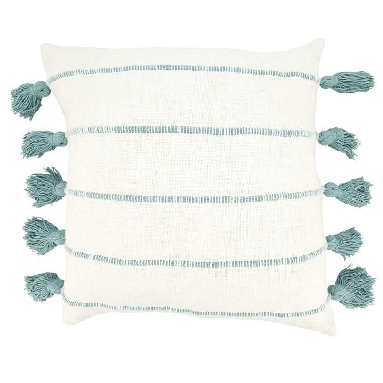 Mint Cotton Tassel Stripe Euro Throw Pillow Cover 18x18