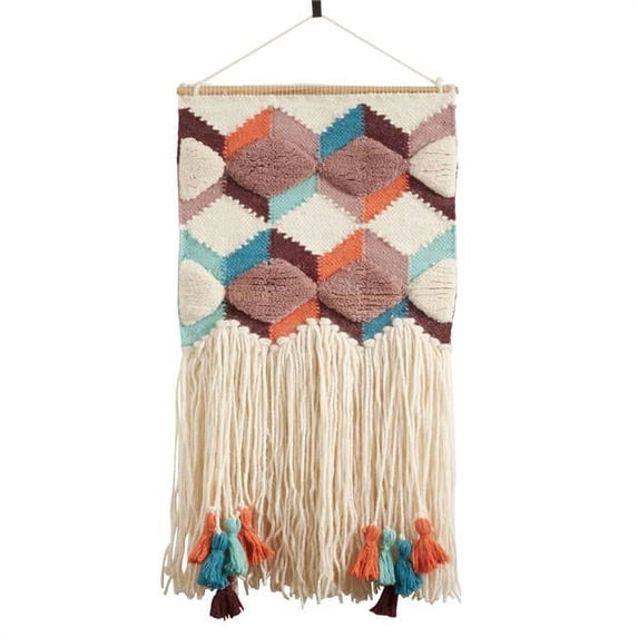 Saro Lifestyle Tassel & Fringe Design Textured Woven Wall Hanging