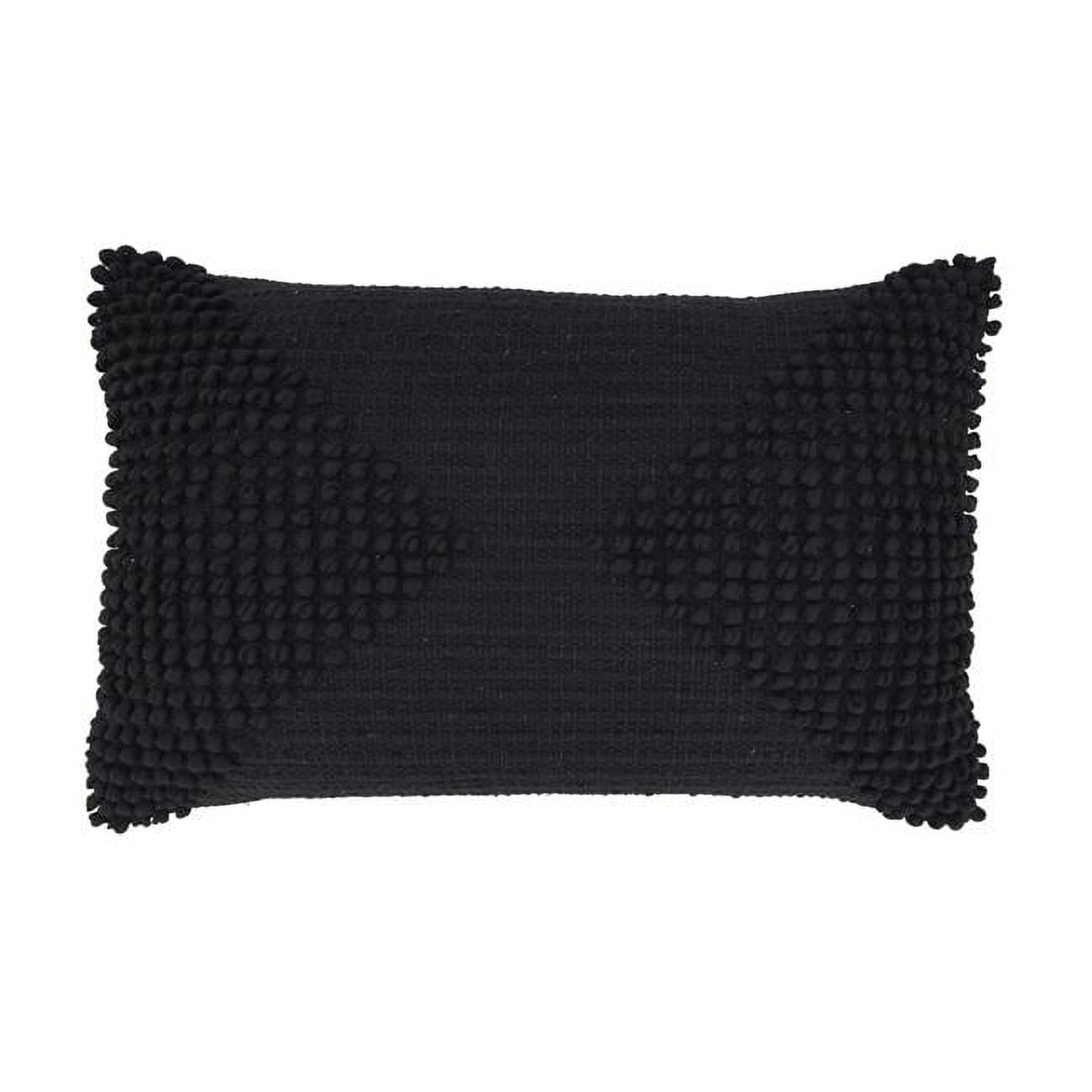 Black Textured Woven Diamond Cotton Throw Pillow Cover