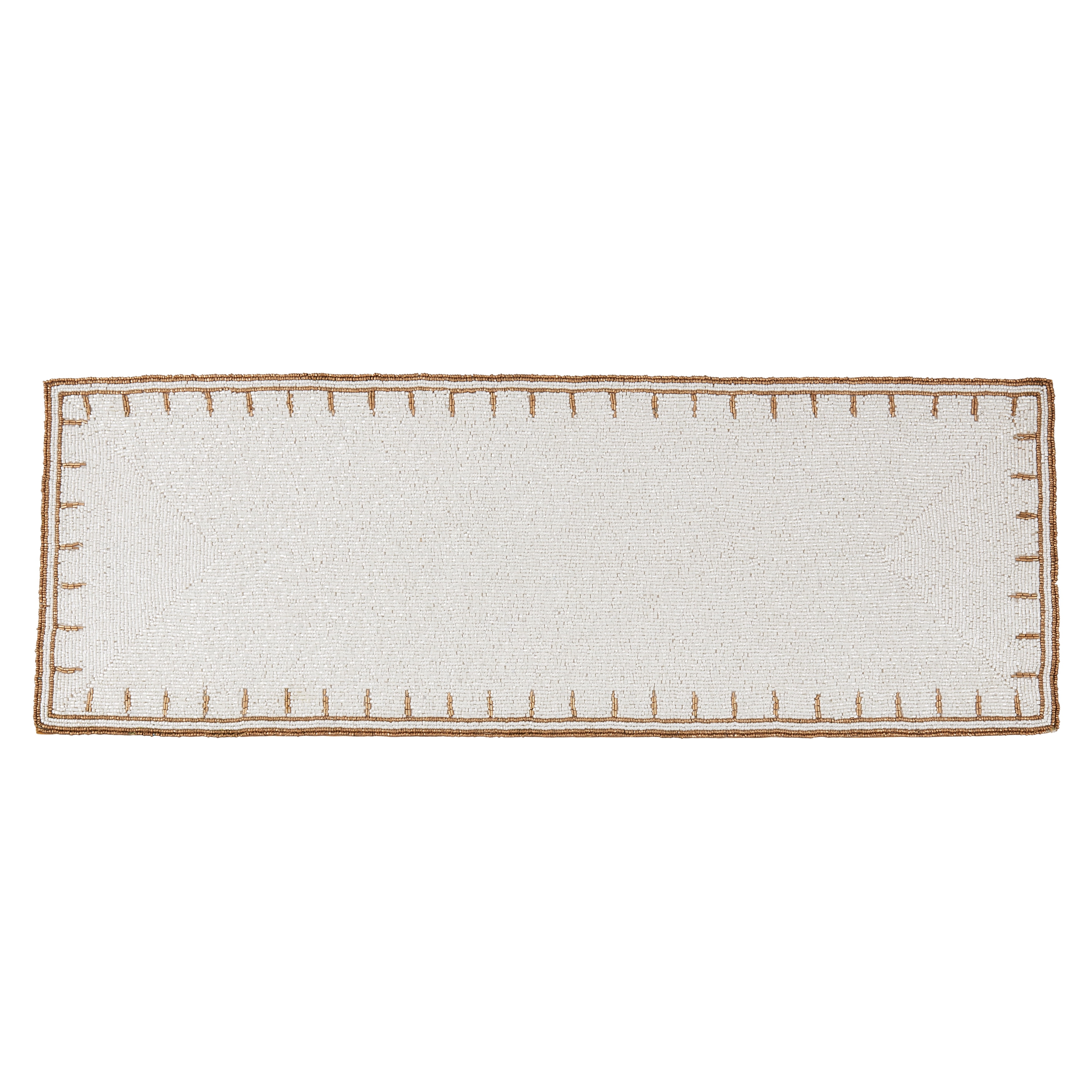 Ivory and Gold Beaded Polyester Table Runner