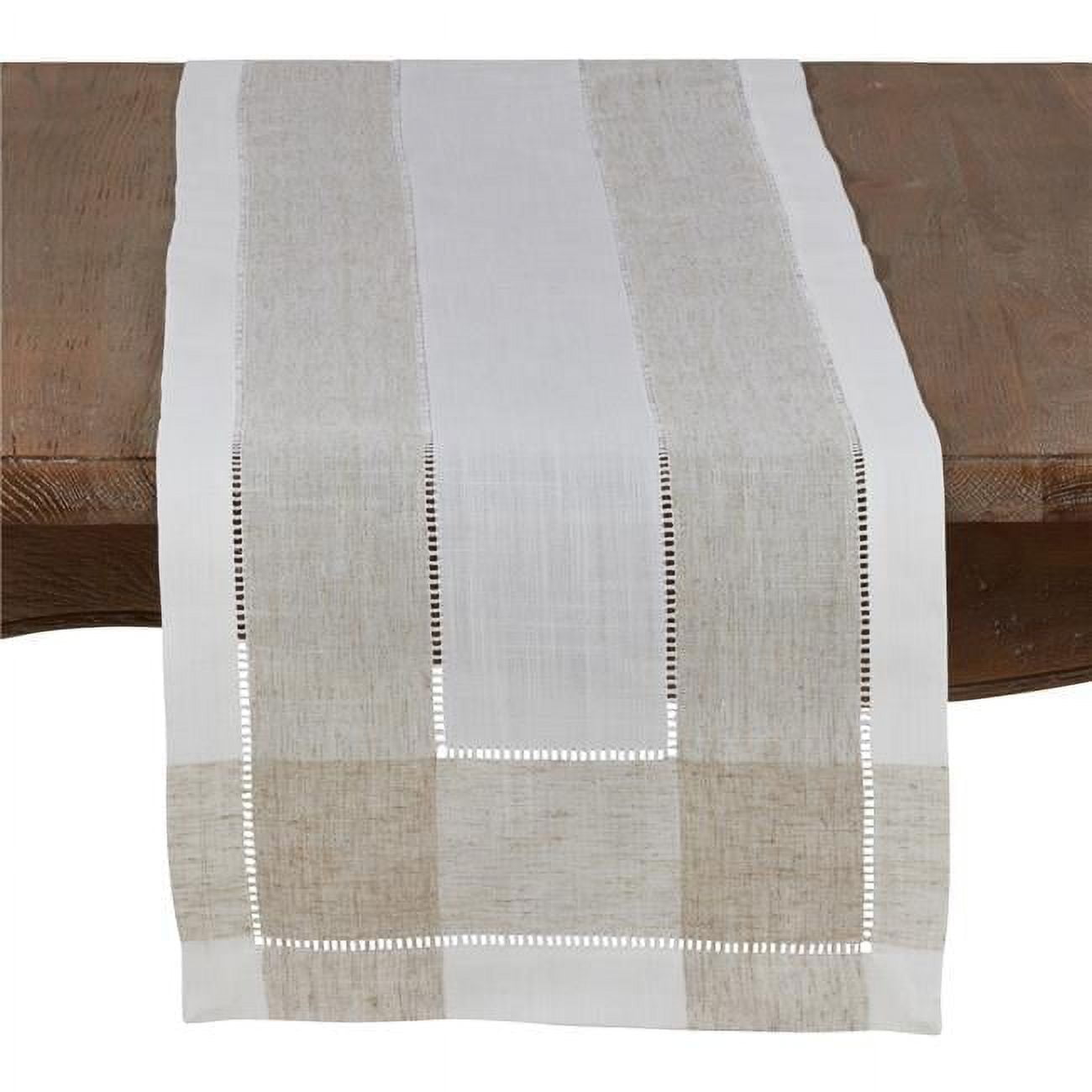 Ivory and Beige Hemstitch Polyester Table Runner