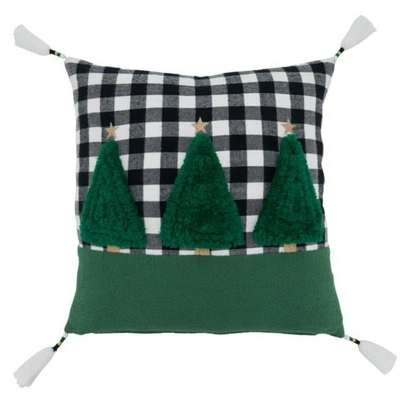 Saro Lifestyle Trees Design Plaid Down Filled Throw Pillow