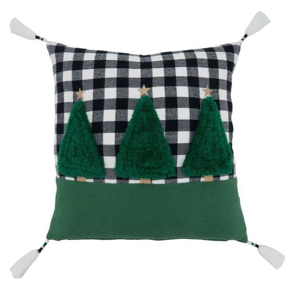 Saro Lifestyle Trees Design Plaid Poly Filled Throw Pillow