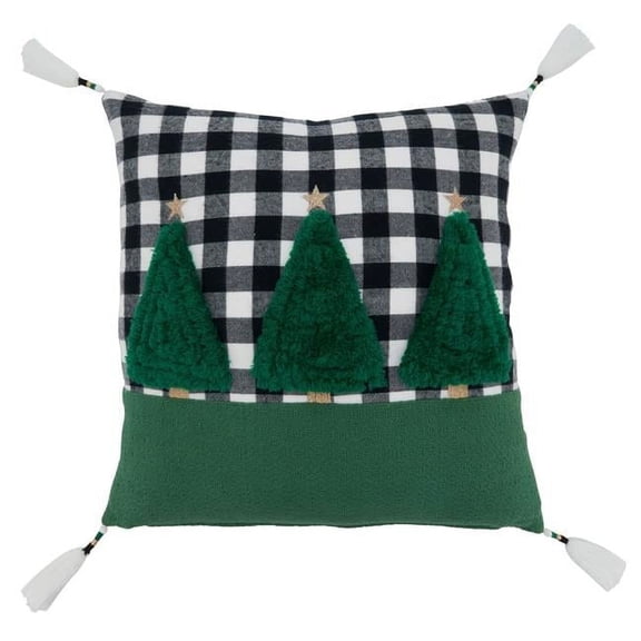 Saro Lifestyle Trees Design Plaid Poly Filled Throw Pillow