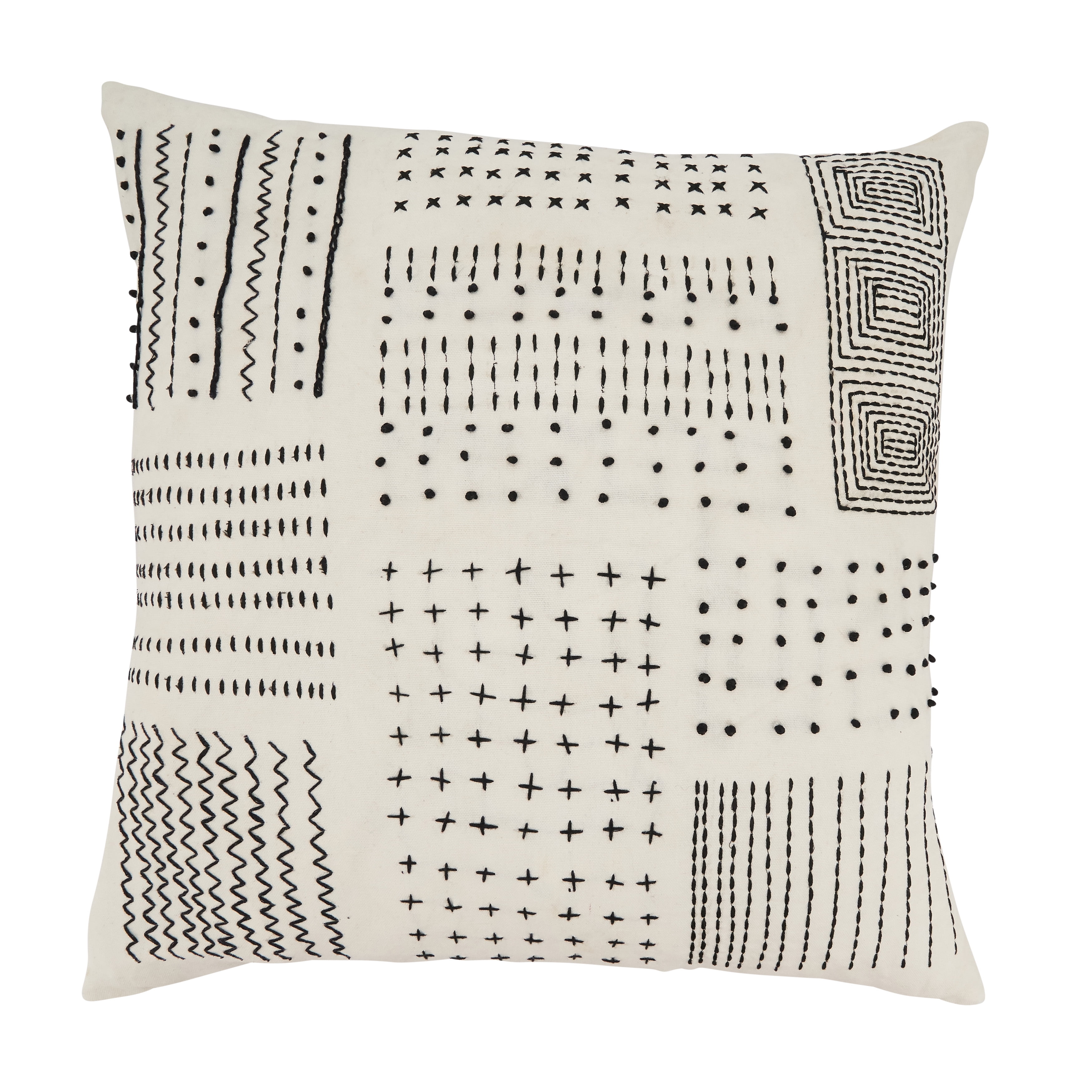 White Embroidered Cotton Square Throw Pillow