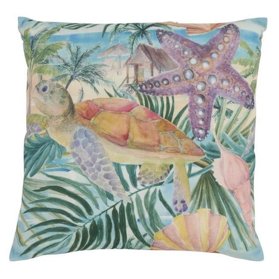 Saro Lifestyle Tropical Turtle Print Poly Throw Pillow