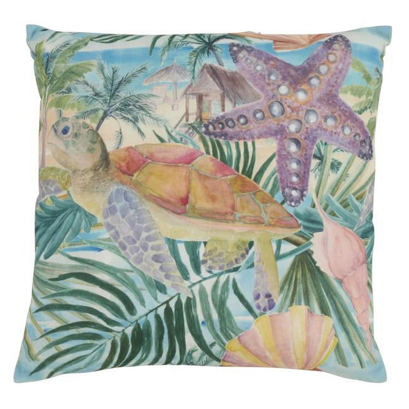 Medium Multicolor Coastal Turtle Print Decorative Pillow