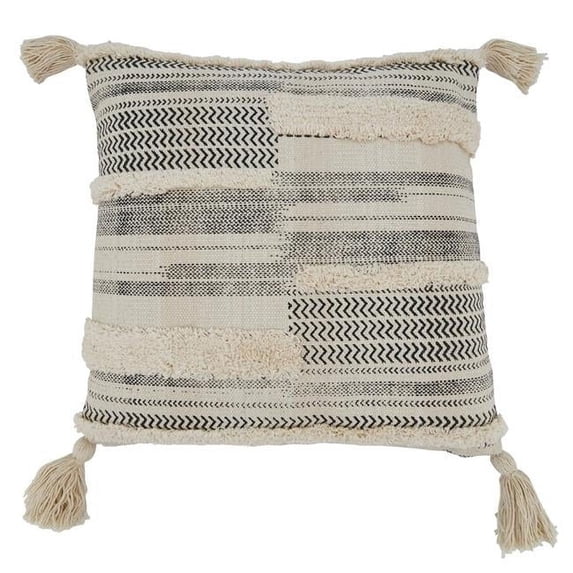 Saro Lifestyle Tufted Block Print Poly Filled Throw Pillow