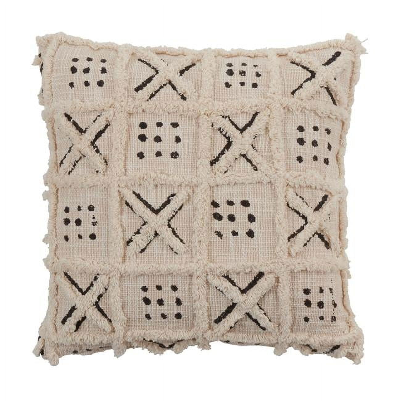Beige and Black Cotton Tufted Block Print Euro Pillow Cover