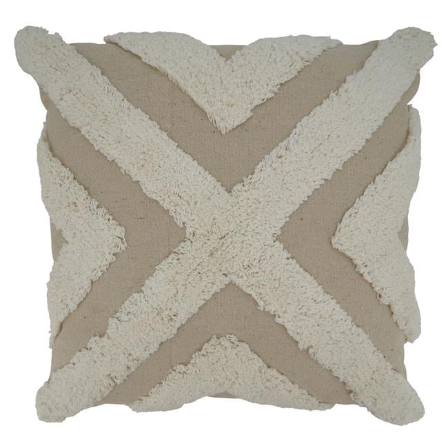 Ivory Tufted Cross Cotton Square Throw Pillow Cover