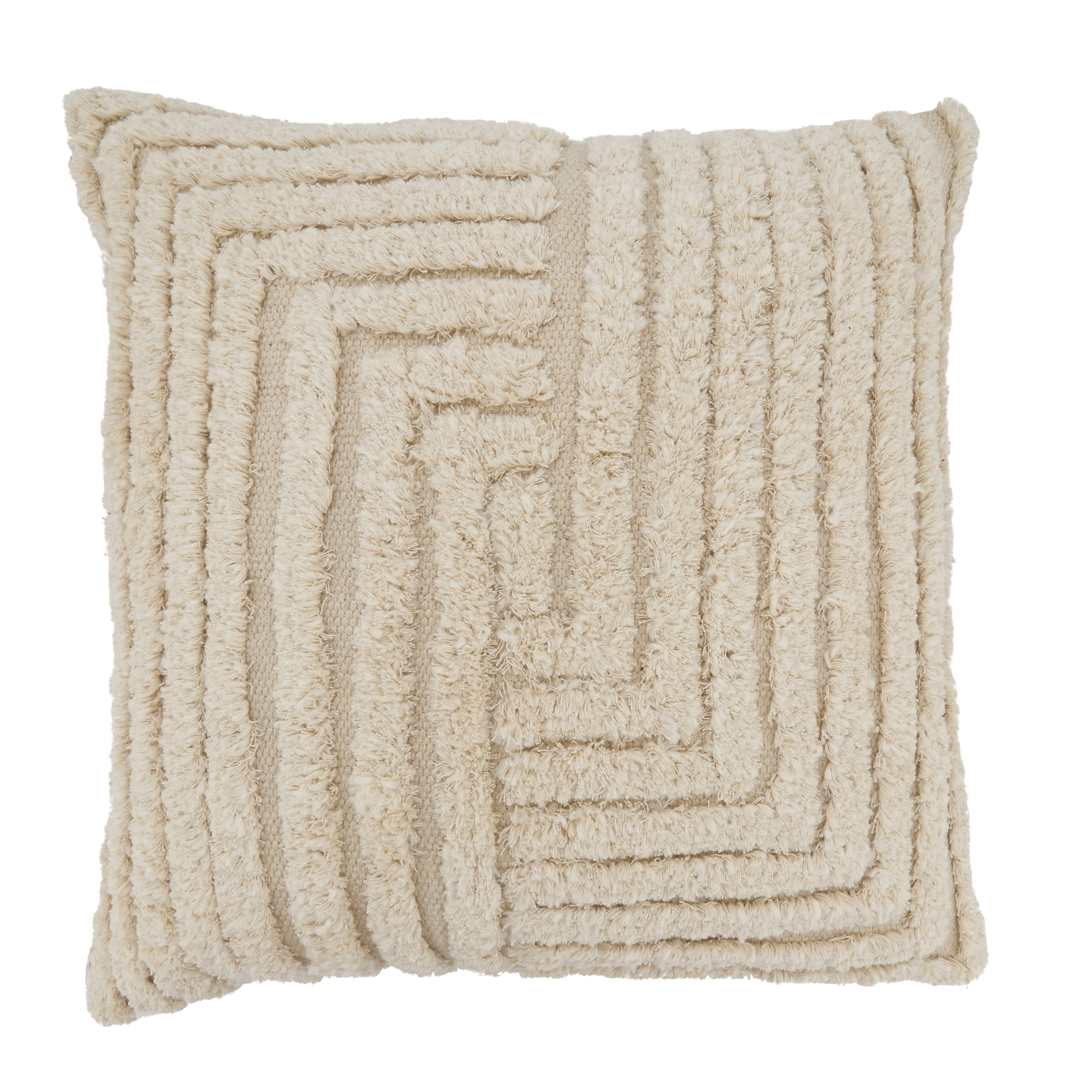 Beige 20" Tufted Geometry Cotton Throw Pillow