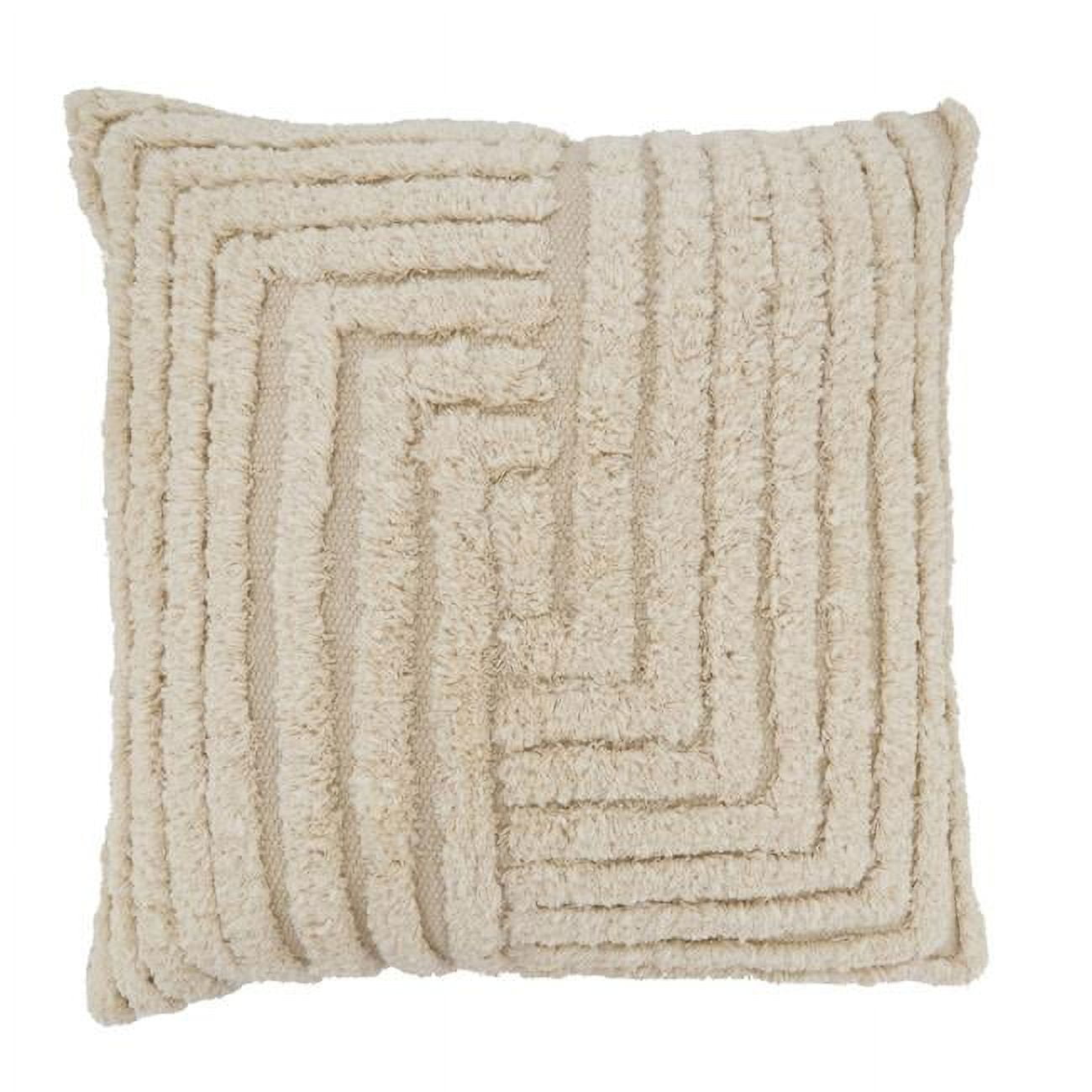 Beige Cotton Tufted Geometric Throw Pillow Cover, 20"x20"