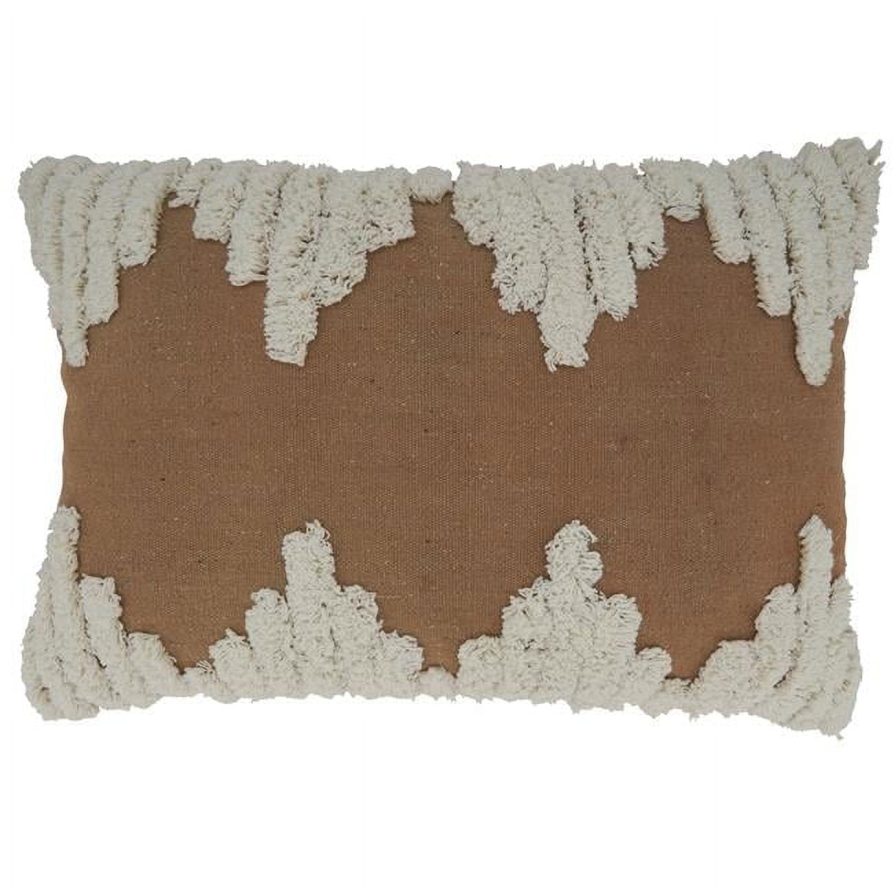 Brown and Off-White Tufted Rectangular Throw Pillow