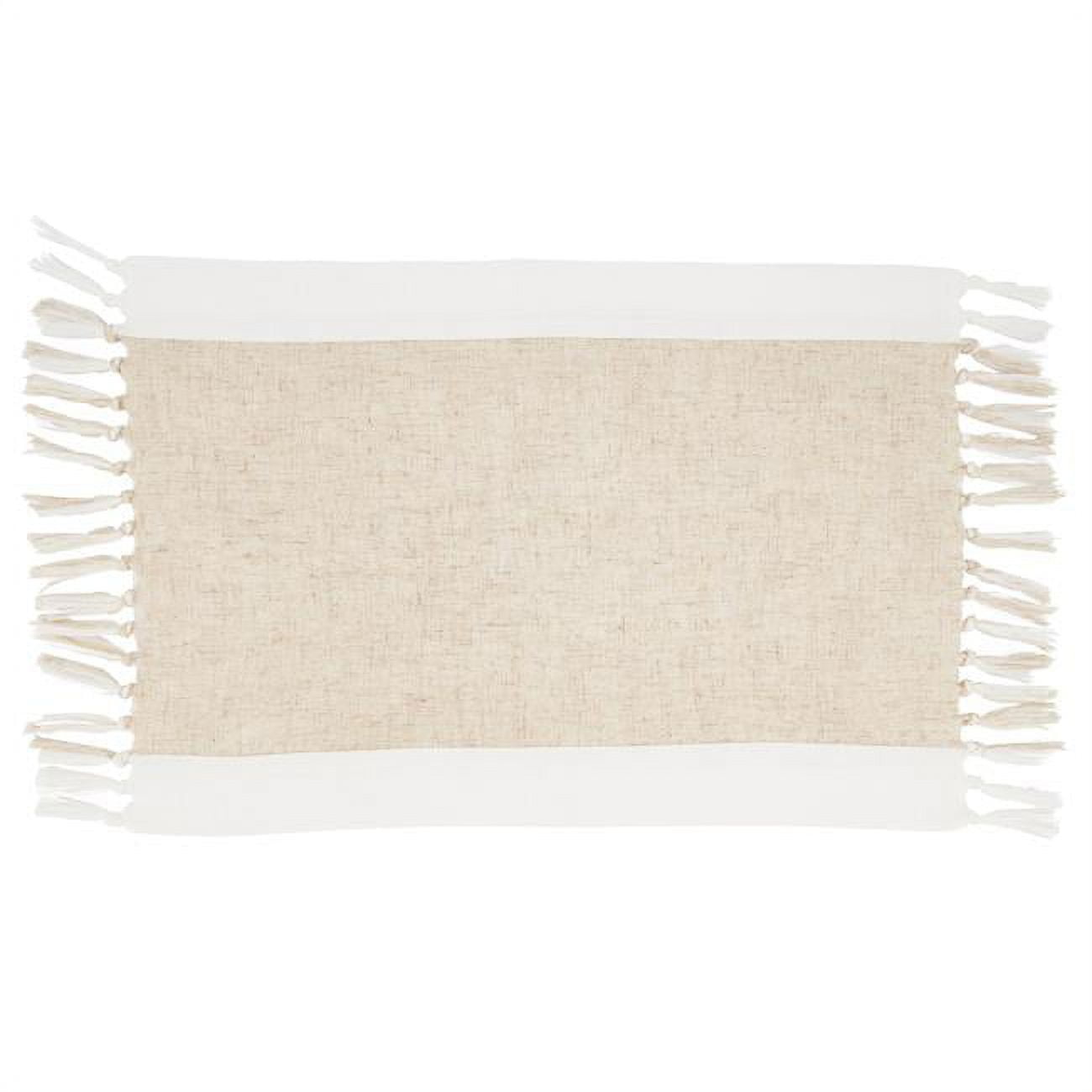 Natural Two-Tone Fabric Placemats with Fringe, Set of 4