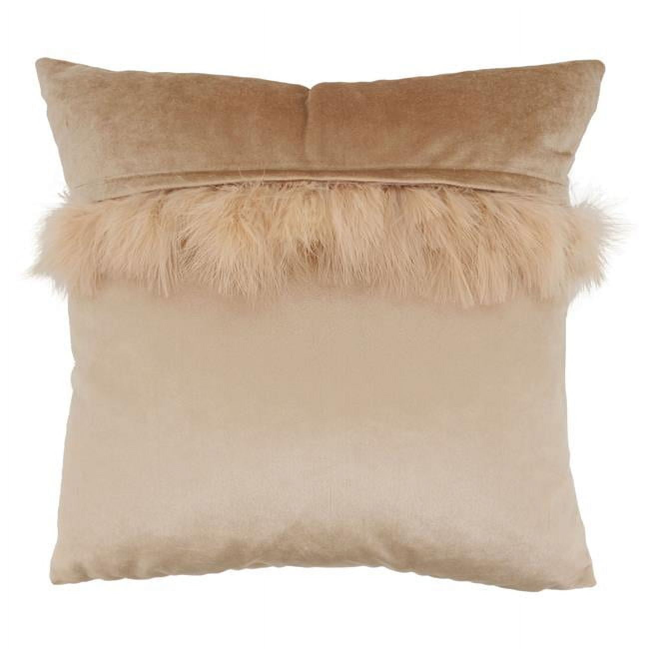 Champagne Velvet Faux Fur Square Throw Pillow