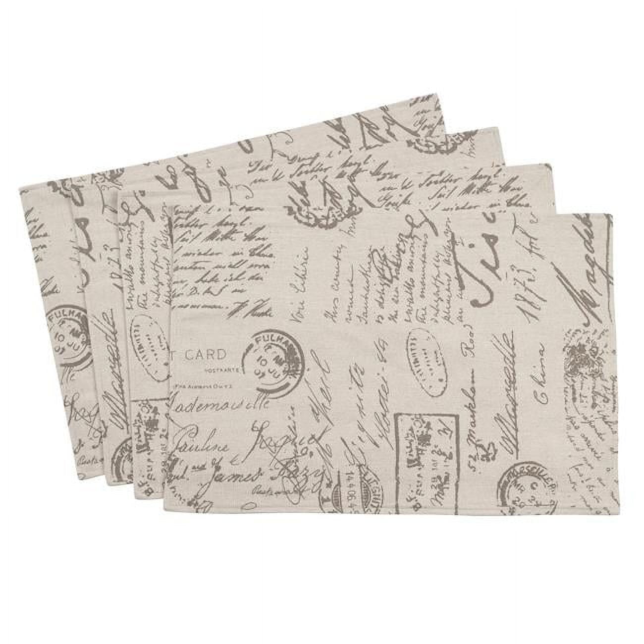 Beige Vintage Script Print Fabric Placemats, Set of 4