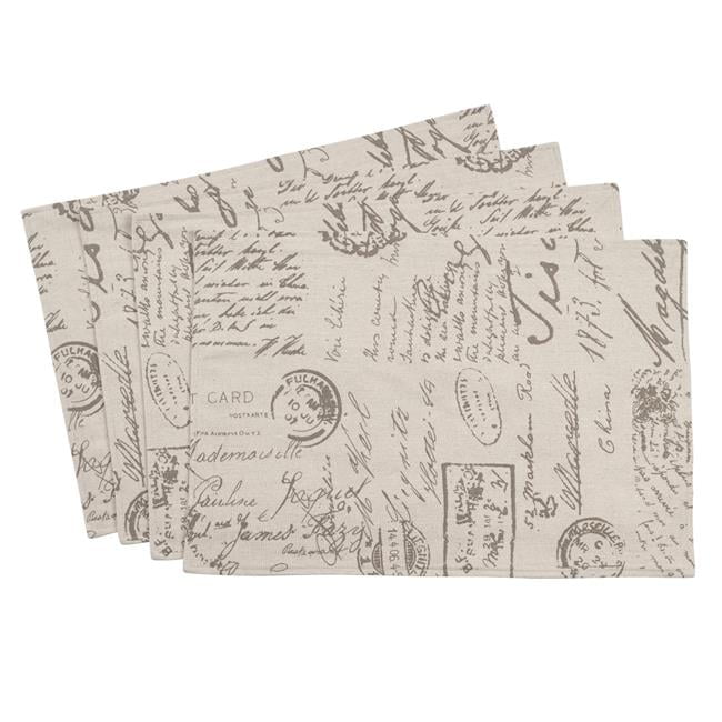Beige Vintage Script Print Fabric Placemats, Set of 4