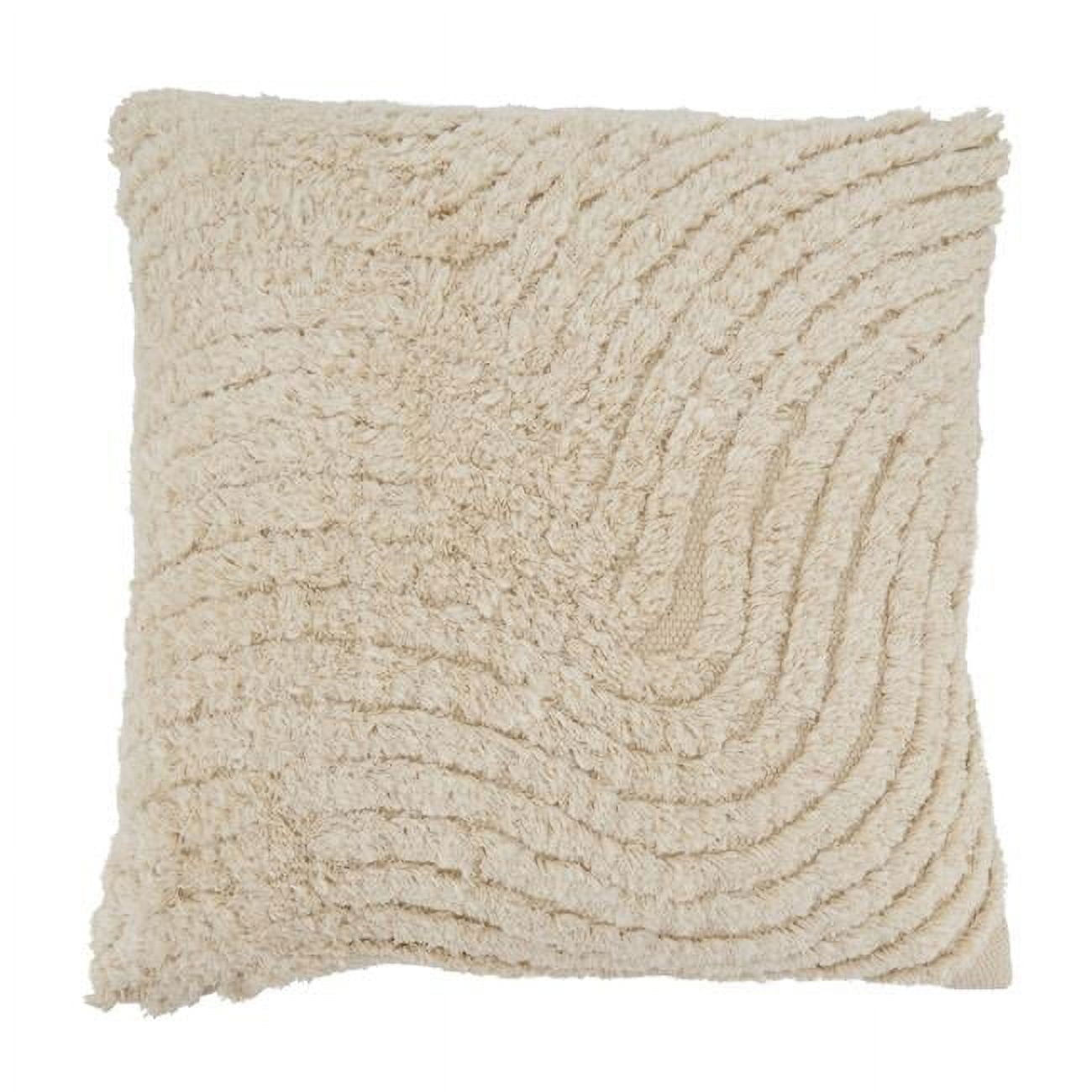 Beige Cotton Tufted 20" Square Throw Pillow with Duck Feather Fill