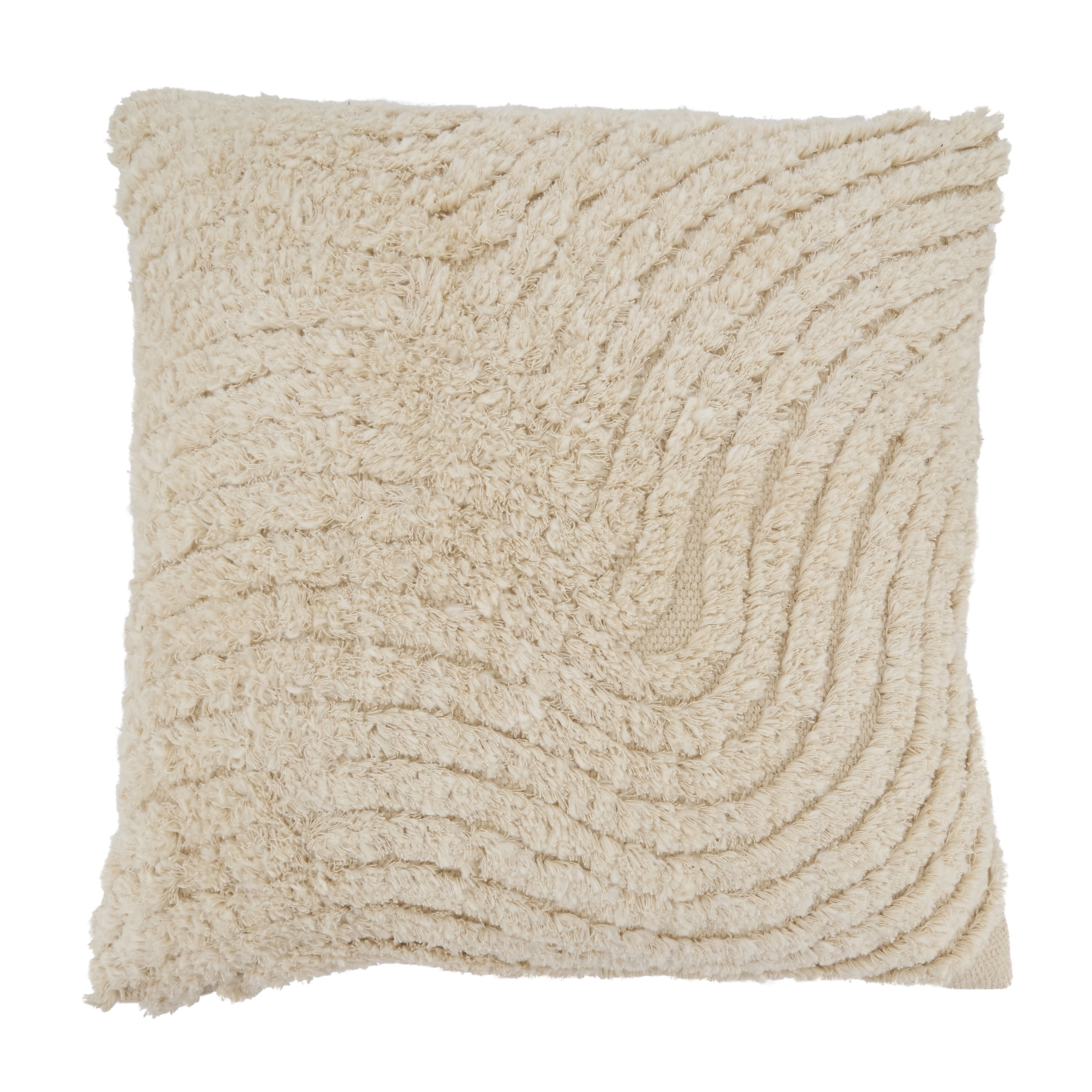 Beige Cotton Wavy Tufted 20" Square Throw Pillow Cover