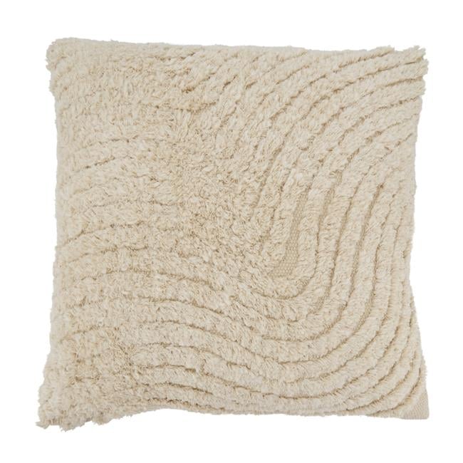 Beige Cotton Wavy Tufted 20" Square Throw Pillow Cover