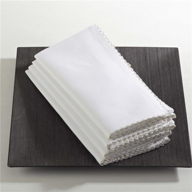 White Cotton Napkins with Red Whip Stitch Border, Set of 4
