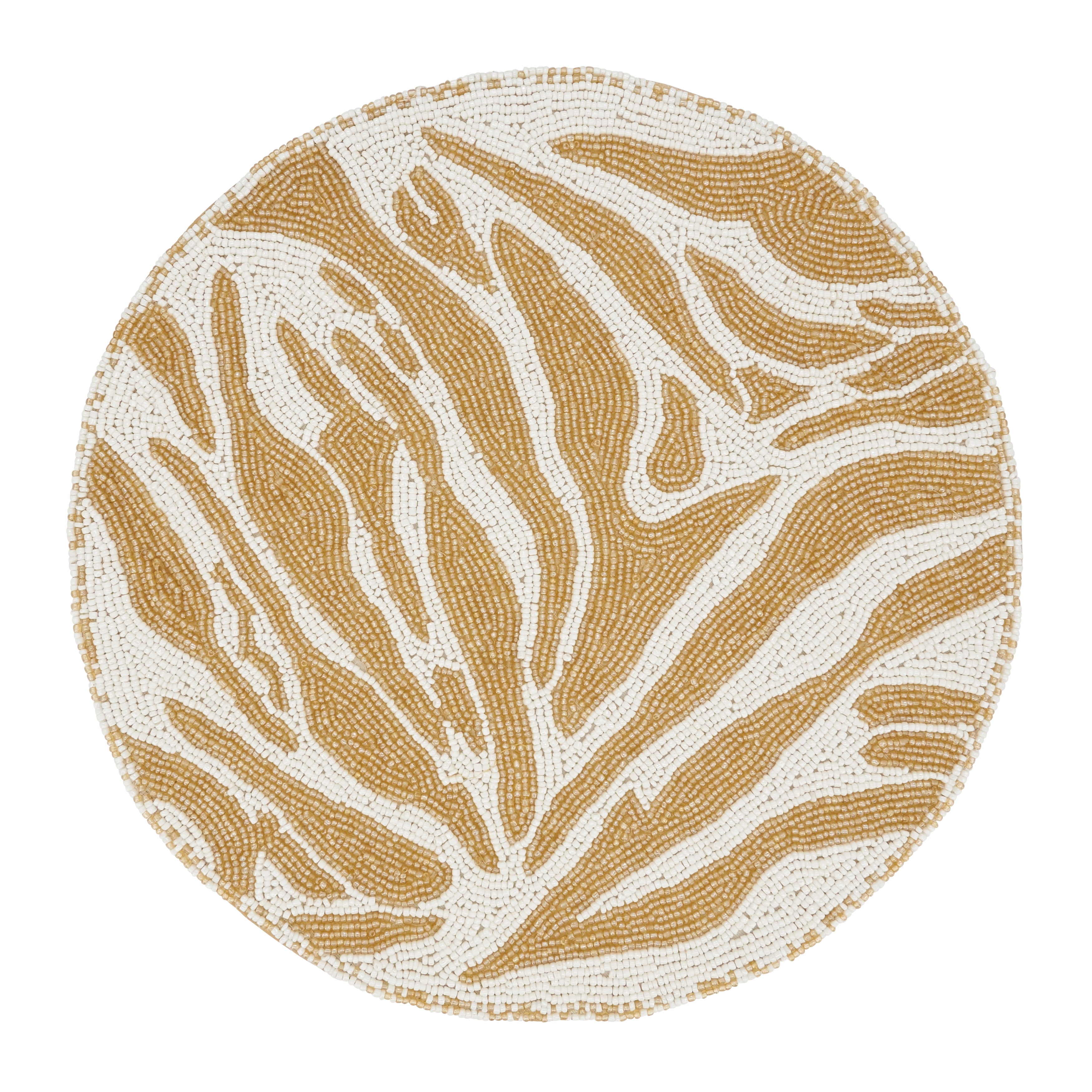 Gold and White Beaded Zebra Pattern Round Placemats, Set of 4