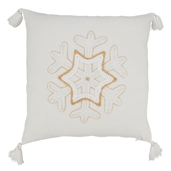 Saro Lifestyle Winter Whimsy Snowflake Tasseled Poly Filled Throw Pillow