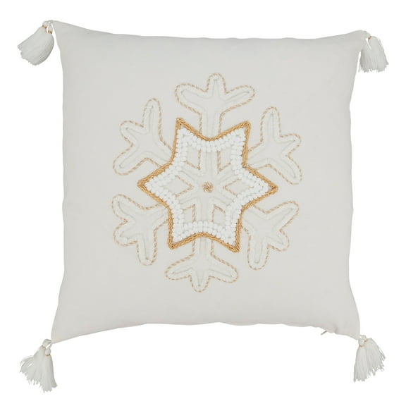 Saro Lifestyle Winter Whimsy Snowflake Tasseled Throw Pillow Cover