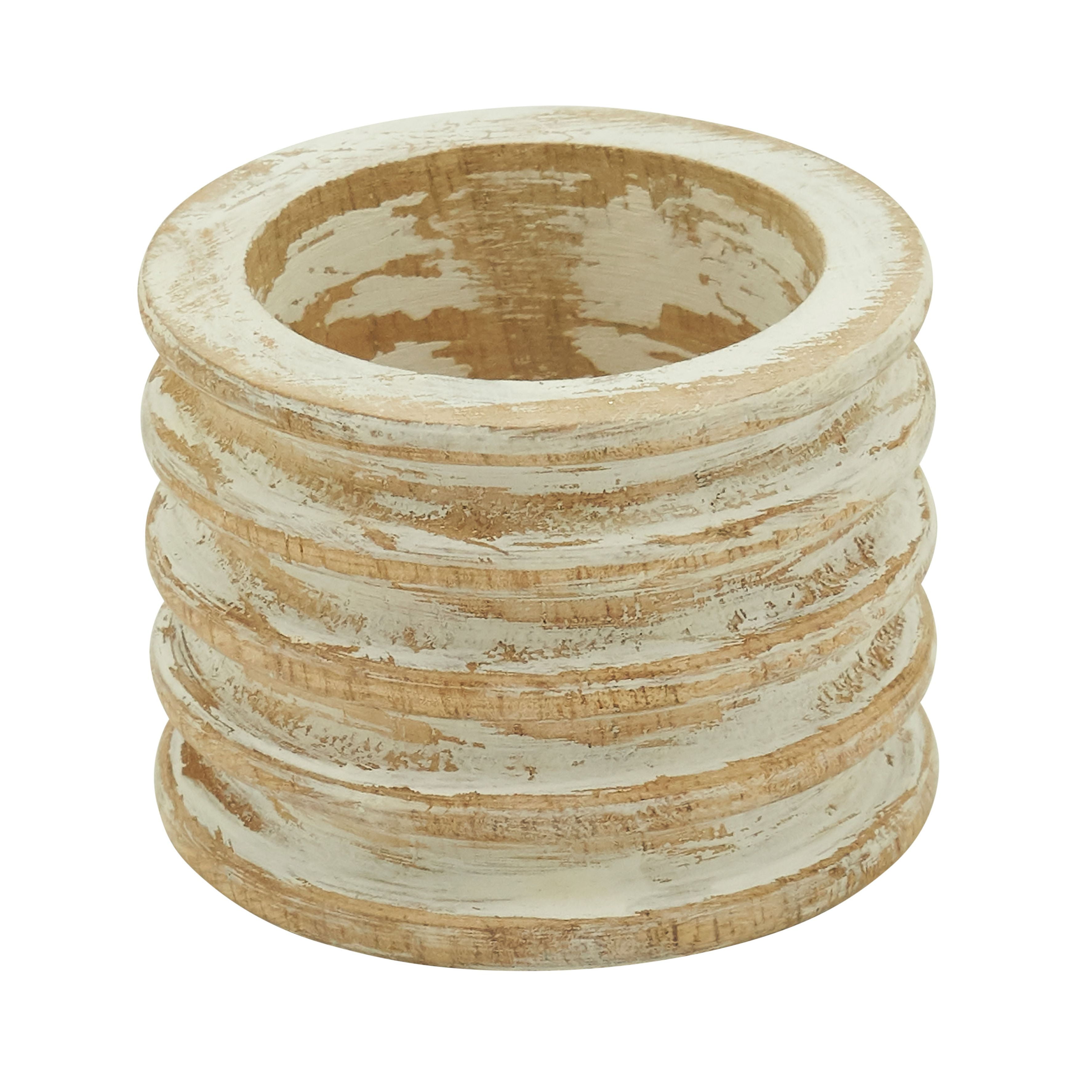 White Ribbed Wood Napkin Rings Set of 4