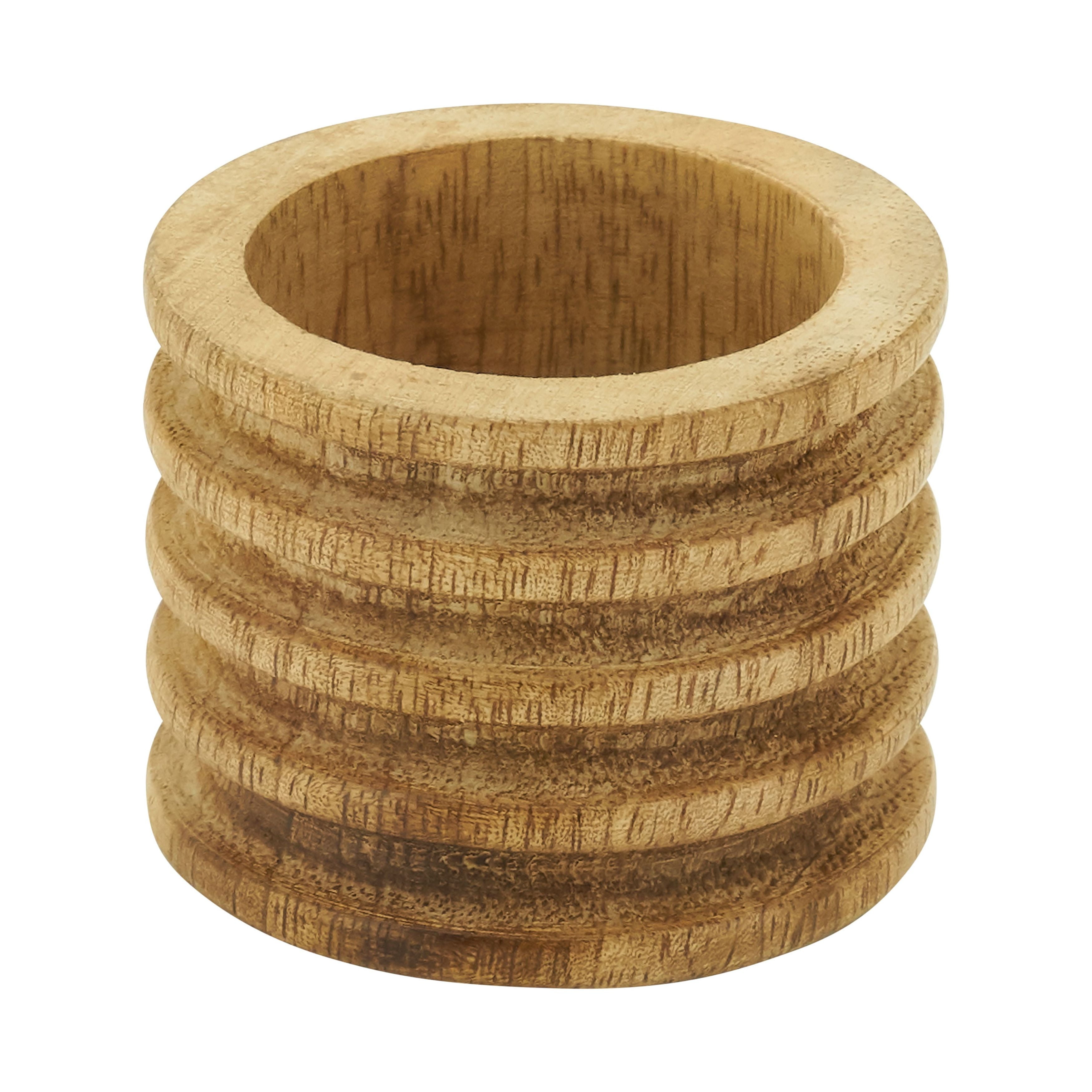Natural Brown Ribbed Wood Napkin Rings Set of 4