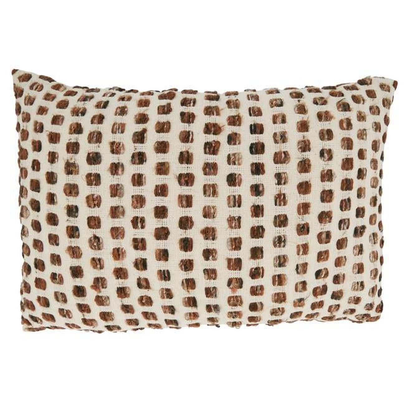 Brown and Beige Rectangular Woven Cotton Throw Pillow