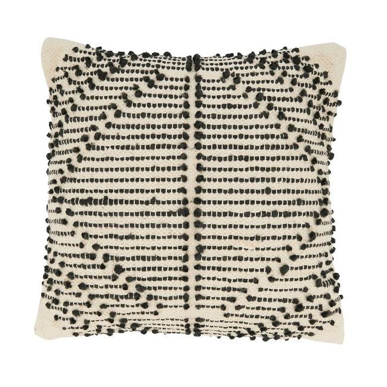 18" Square Ivory and Black Cotton Jacquard Throw Pillow