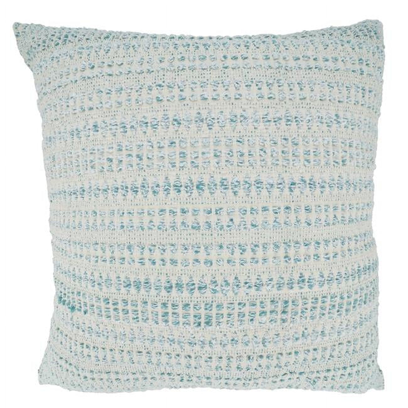 Aqua Woven Line Cotton Blend Square Throw Pillow
