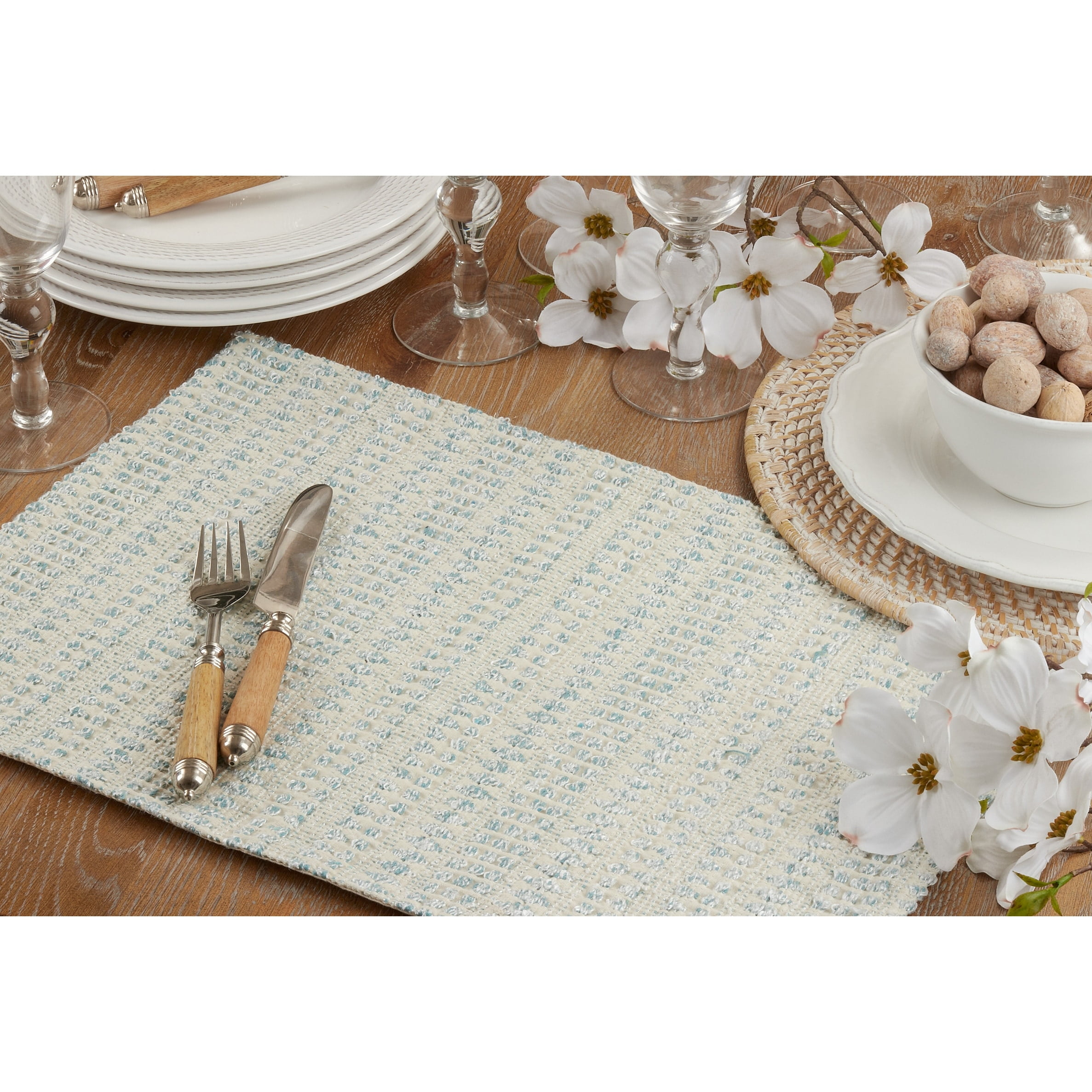 Aqua Woven Line Fabric Placemats Set of Four