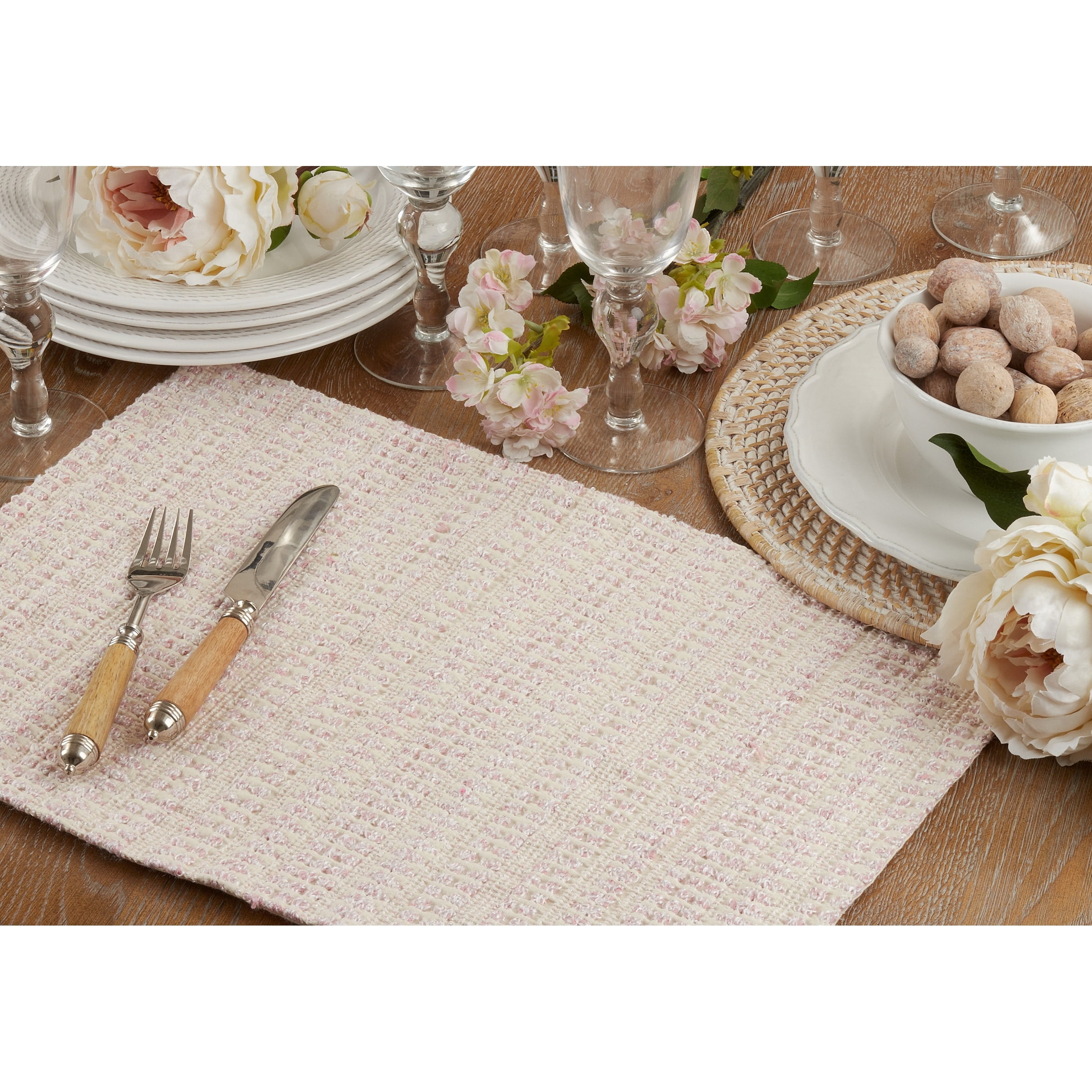 Blush and Dusty Pink Woven Fabric Placemats, Set of 4