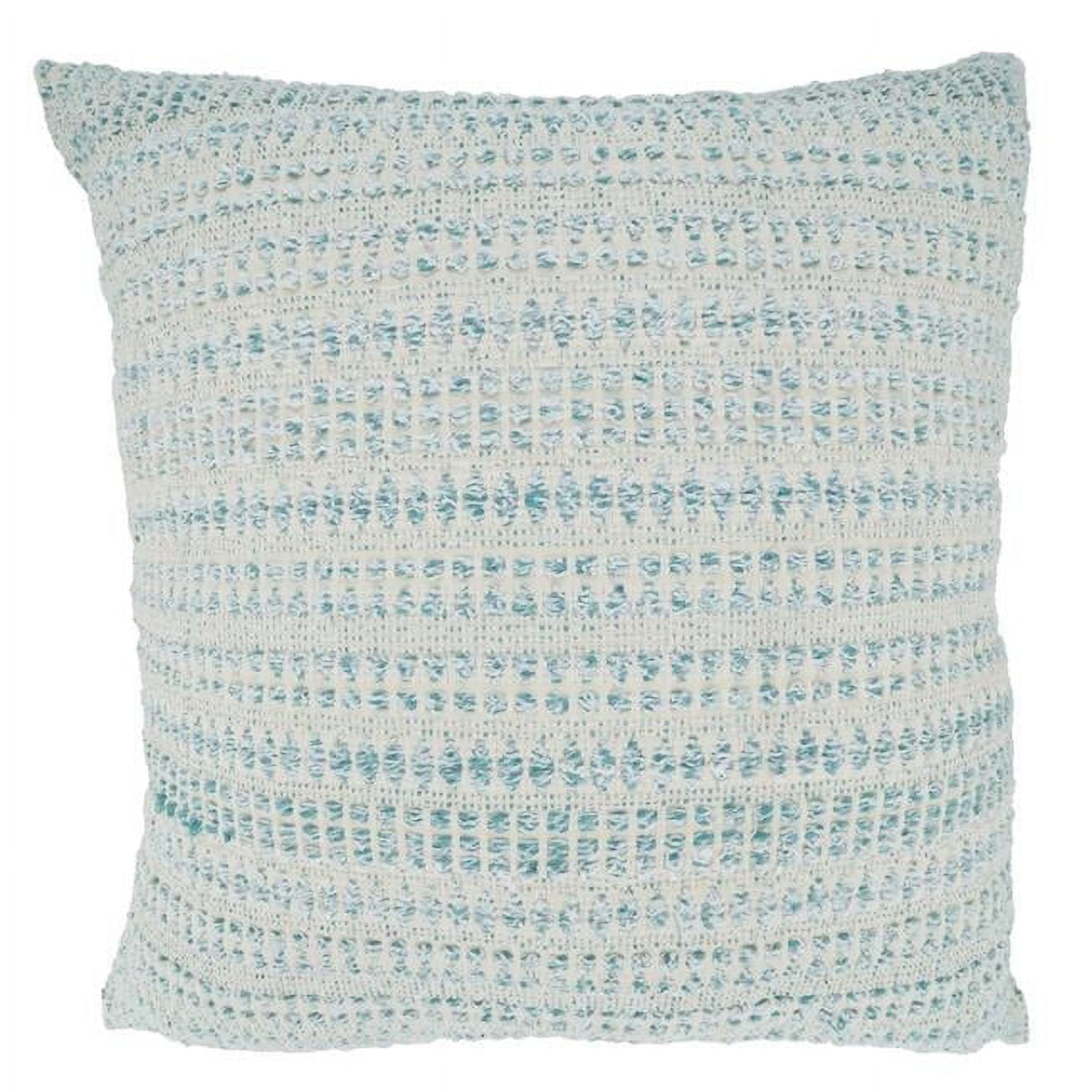 Aqua and White Woven Line Square Throw Pillow