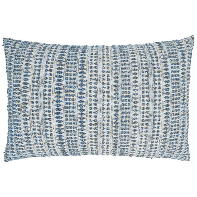 Blue and White Woven Line Cotton Blend Throw Pillow