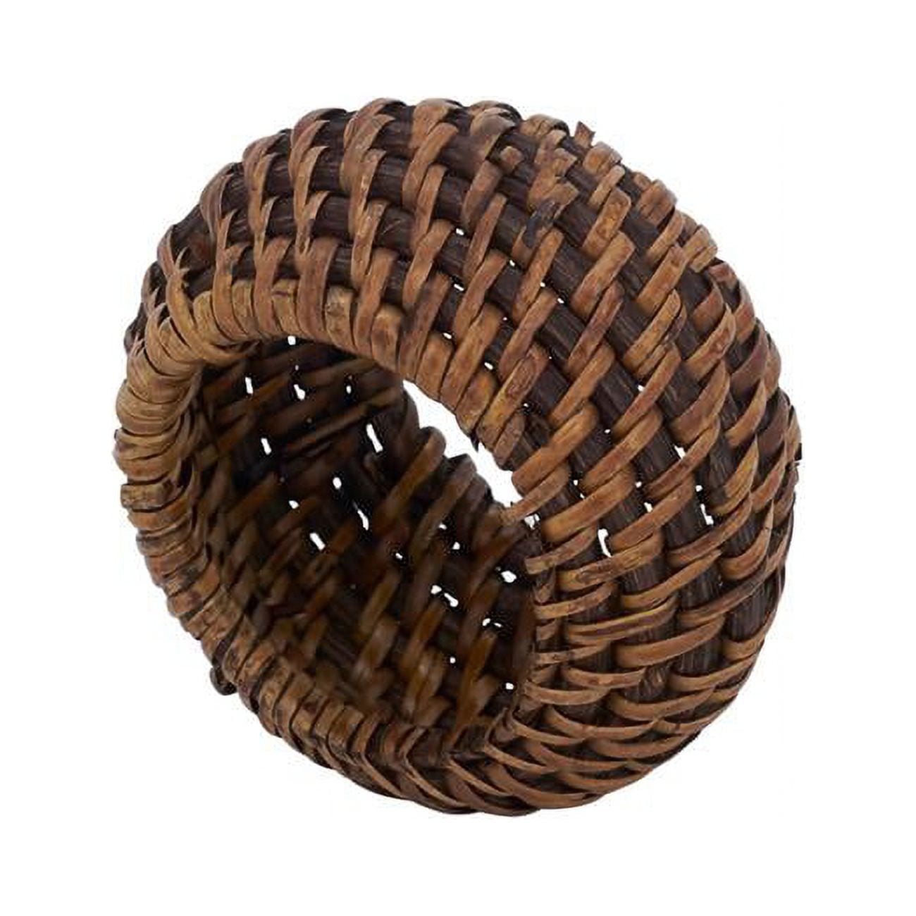 Set of 4 Brown Woven Rattan Napkin Rings
