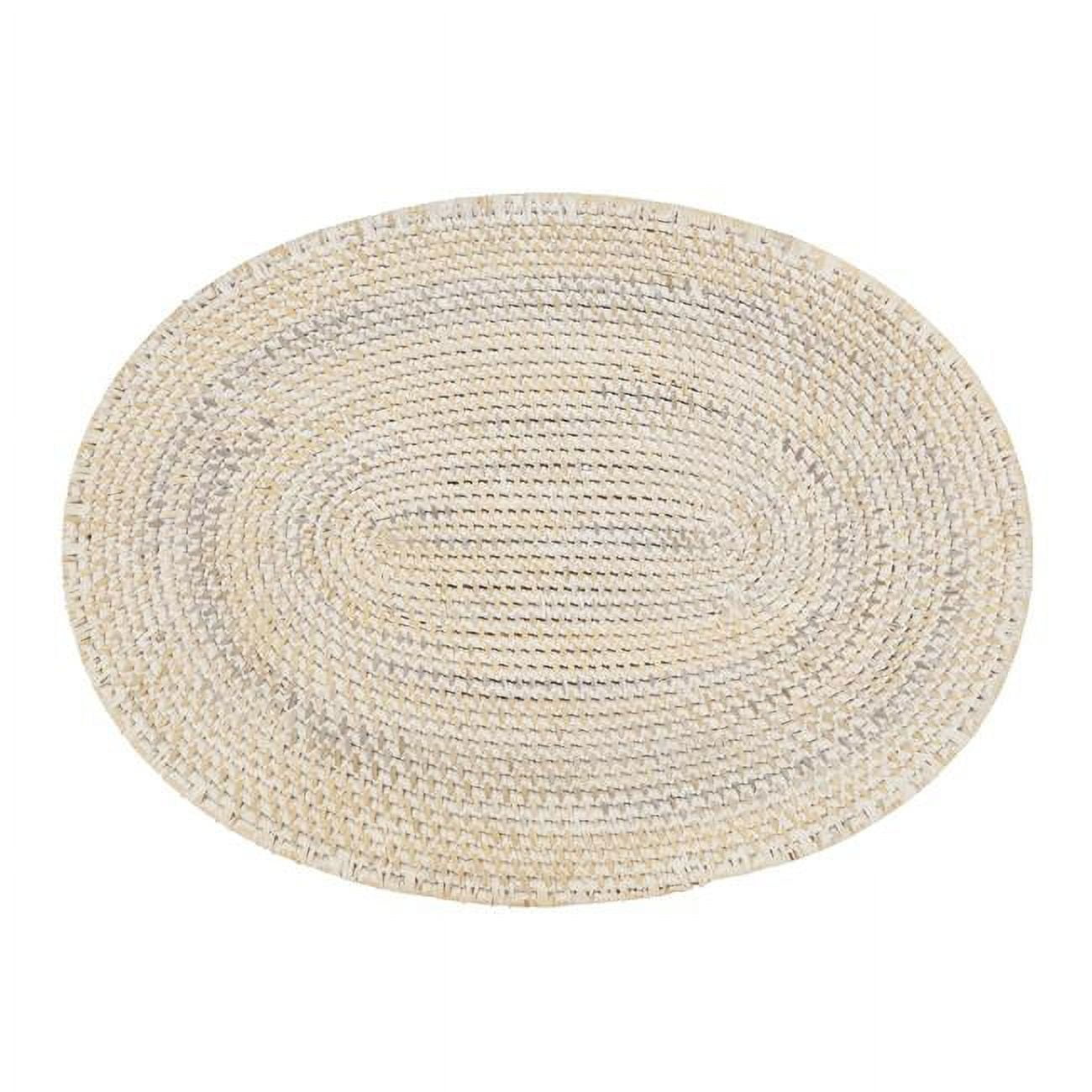 White Woven Rattan Oval Placemats, 14" x 19", Set of 4