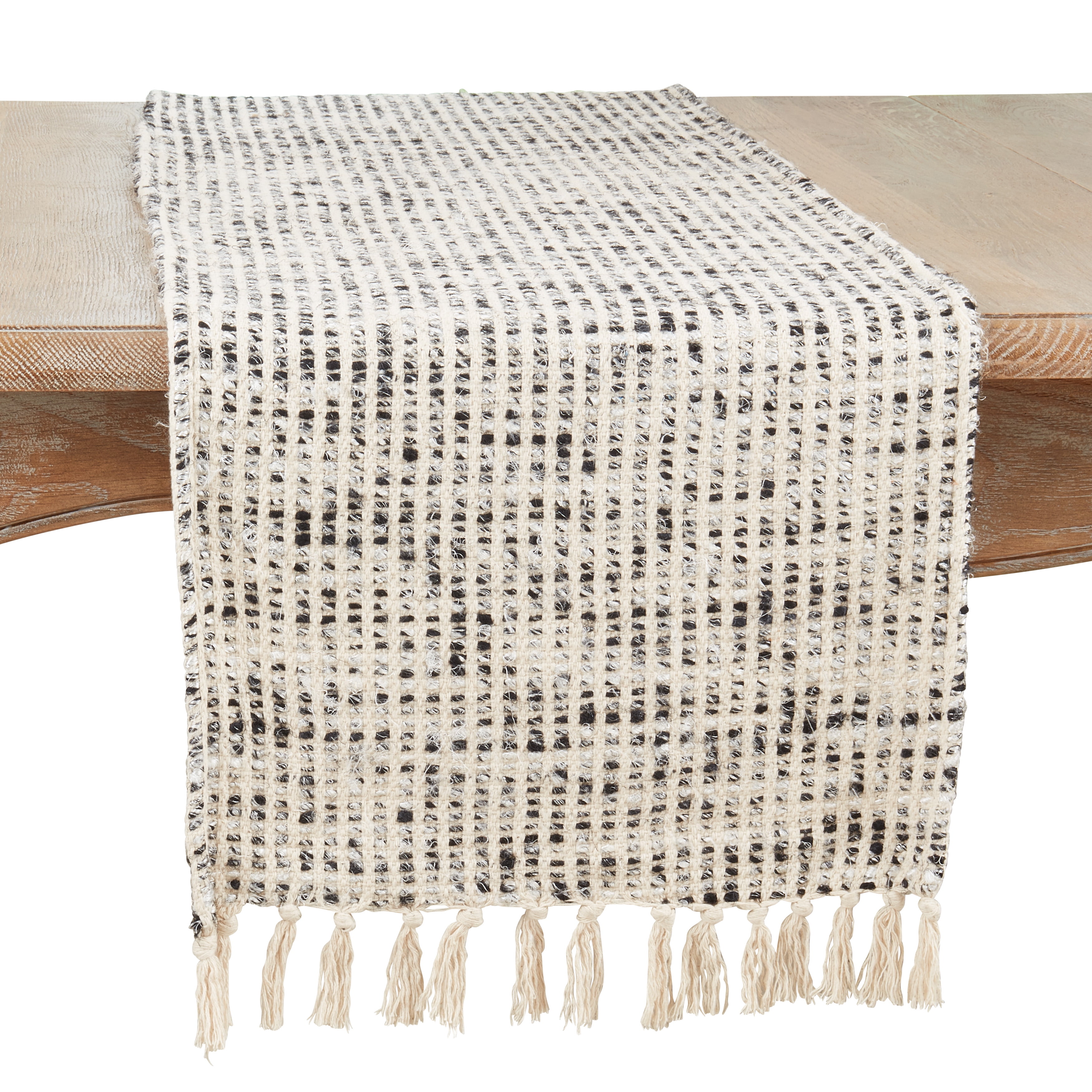 Black and White Cotton Rayon Woven Striped Table Runner