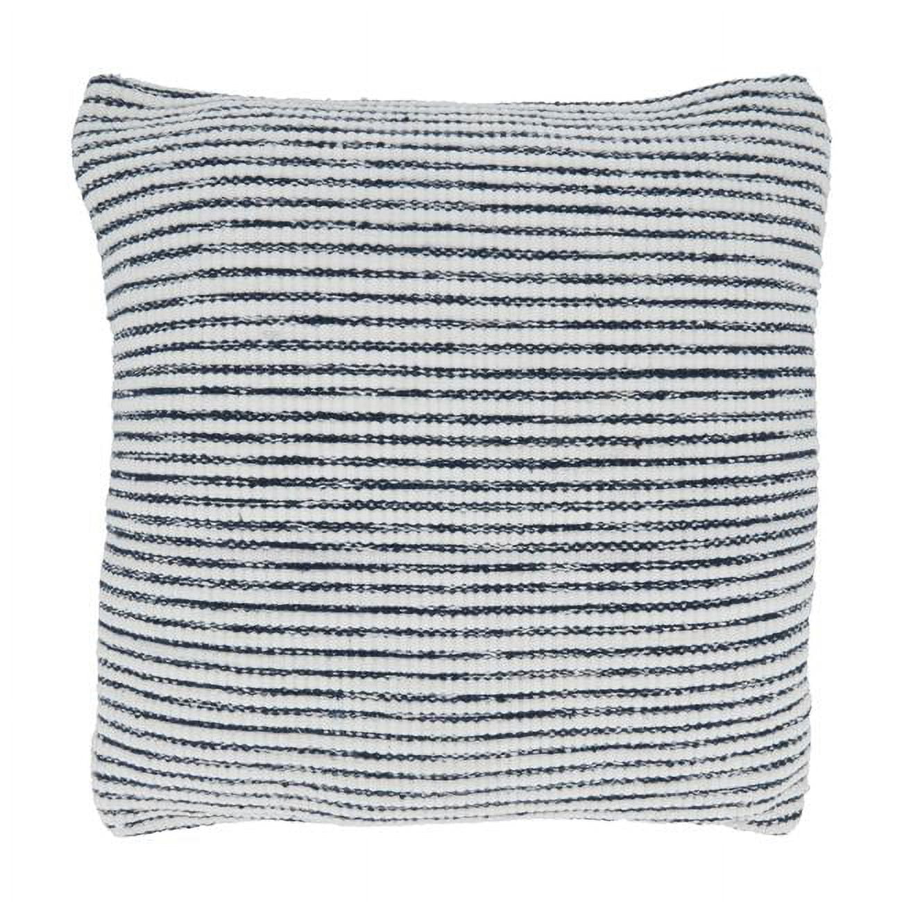 Cozy Coastal 23" Square Blue and Black Striped Cotton Throw Pillow