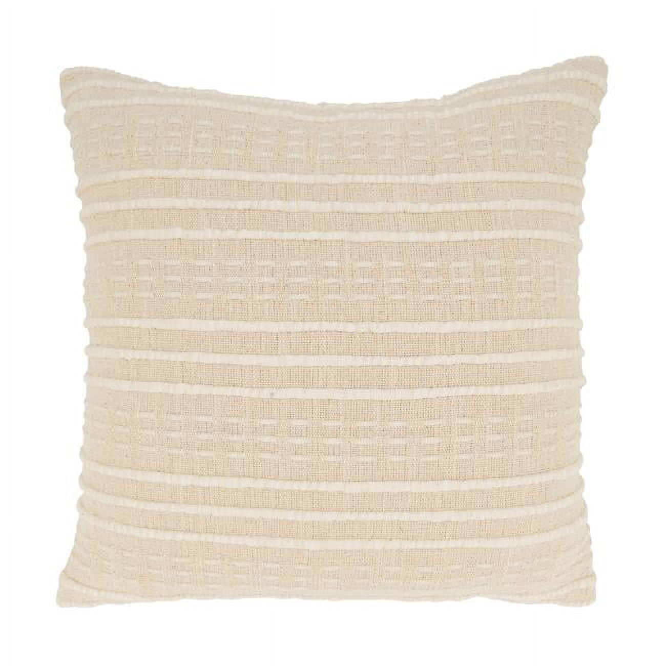 Beige Striped Cotton Blend Square Throw Pillow Cover