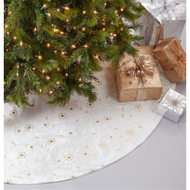 Ivory Embroidered and Sequined Polyester Christmas Tree Skirt, 54" Round