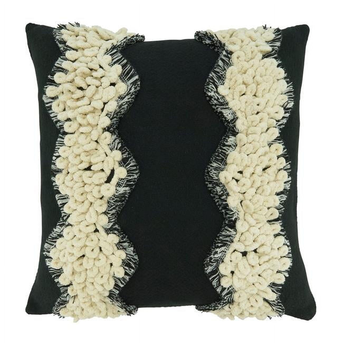Black and White Cotton Yarn and Lace Appliqué Throw Pillow