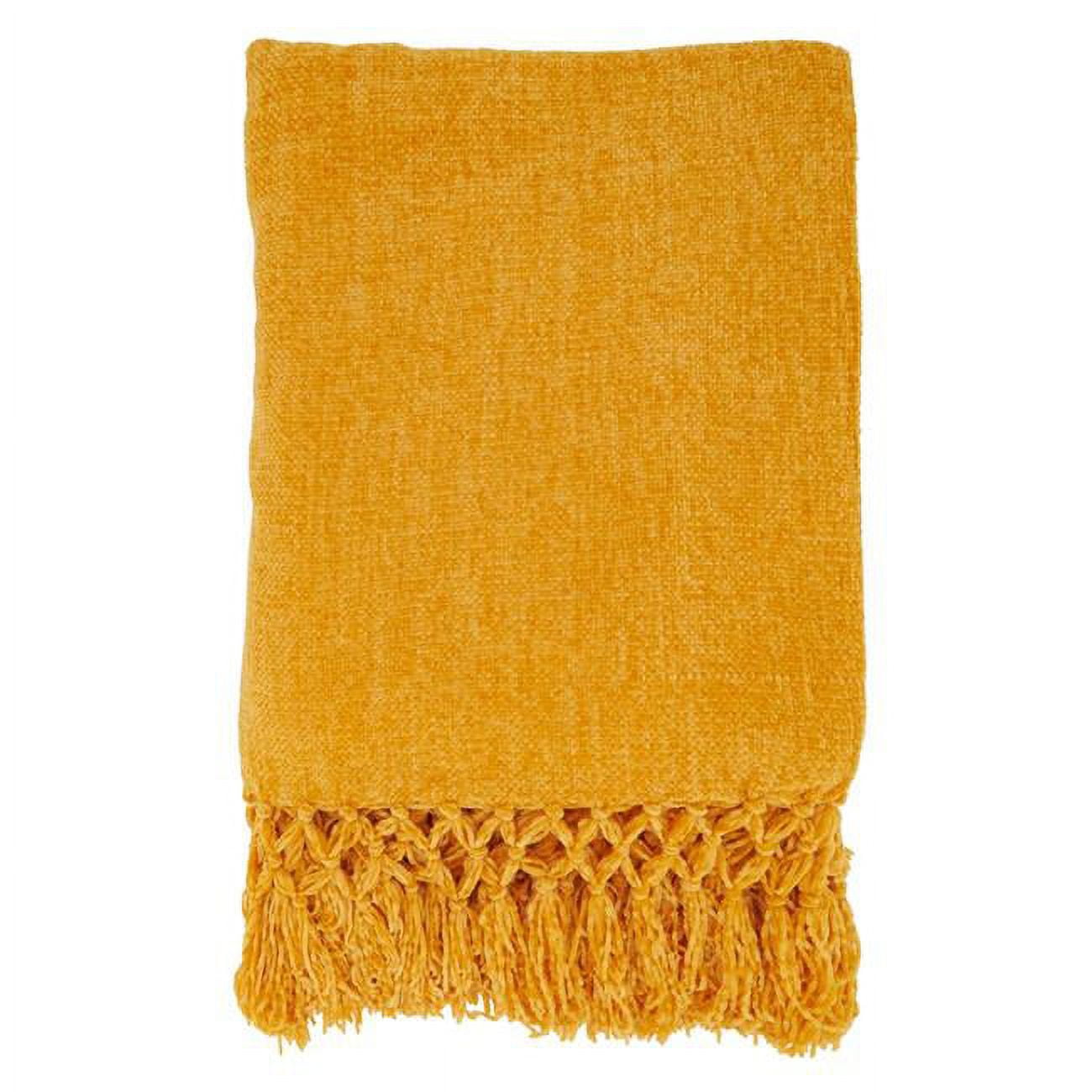Golden Knotted Chenille Throw Blanket with Tassels, 50 x 60 inches