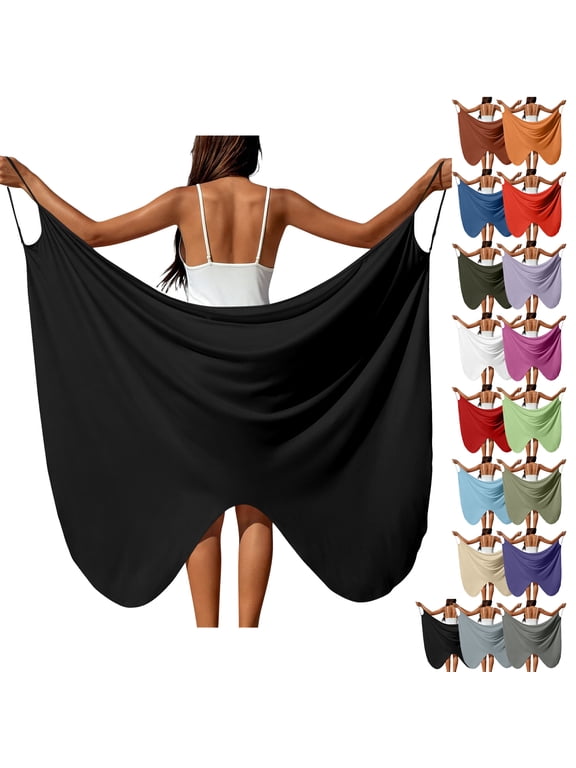 Sarong Cover-up Dress for Women Solid Color Spaghetti-strap Wrap Dresses with Waist and Sheer Draped for Summer Beach Vacation, Size S-5XL