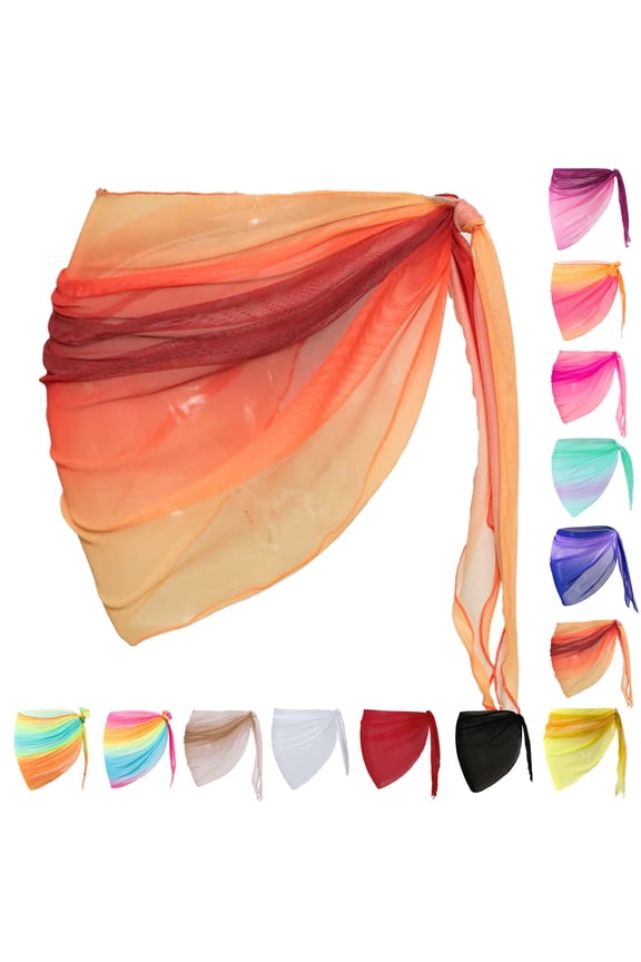 Sarong Coverups for Women Beach Bikini Wrap Sheer Short Skirt Chiffon Cover Ups for Swimwear, Size S-XL